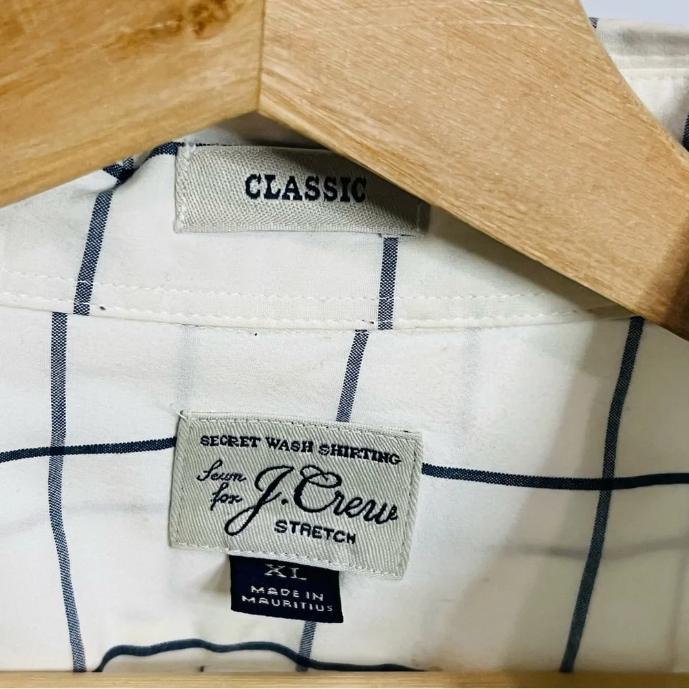 J. Crew White Window Pane Classic Cotton Button Up XL